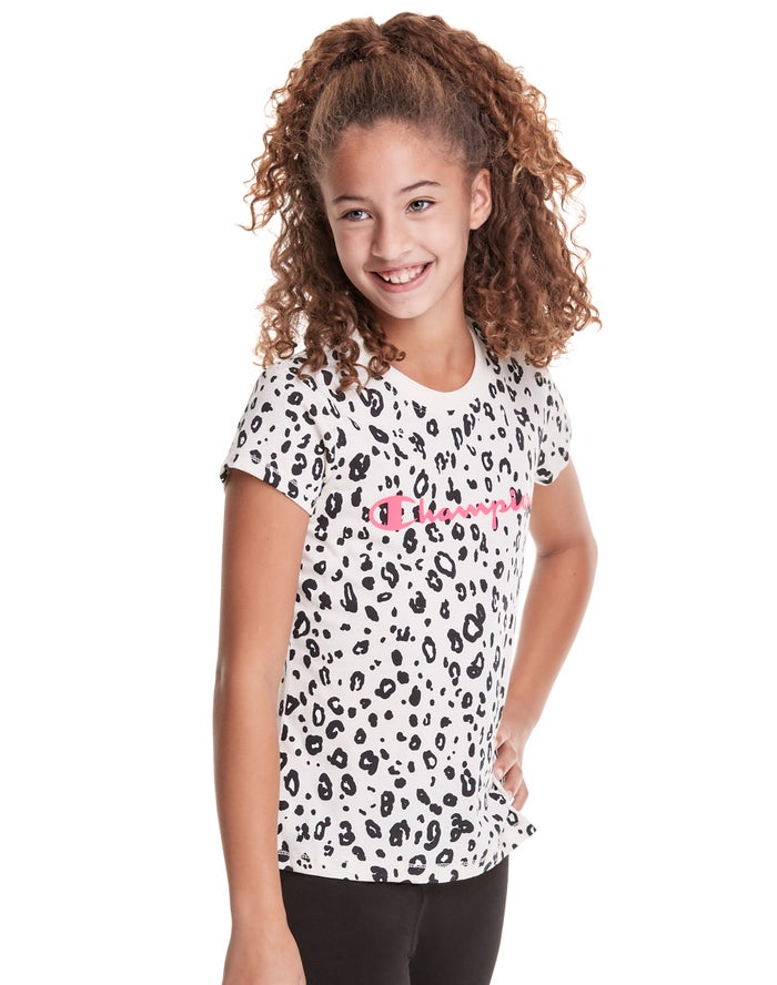 Champion Girls T-Shirt NZ - Classic Graphic Leopard Print Black/White ( 4973-JTZOA )